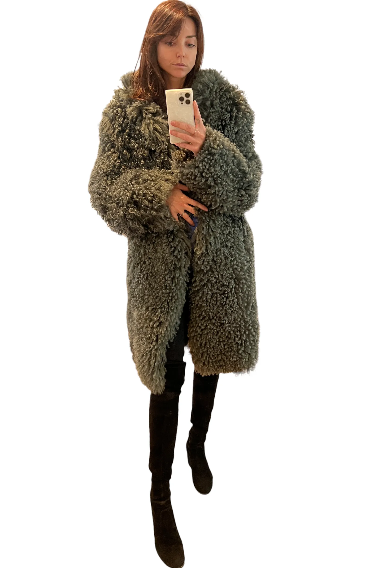 Oversized Fur Coat with Hoodie - M