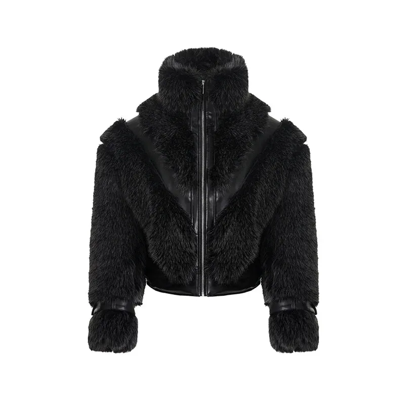 Patch Leather Fur Coat