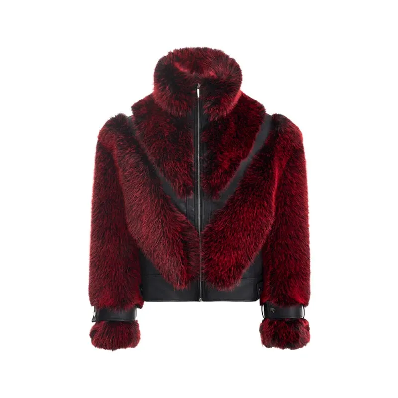 Patch Leather Fur Coat