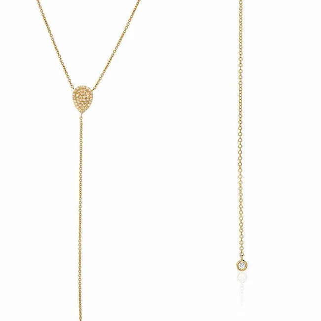 Pear and Bezel Lariat Necklace