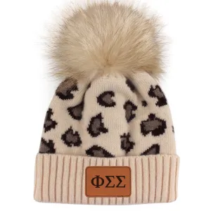 Phi Sigma Sigma Leopard Design Beanie Hat