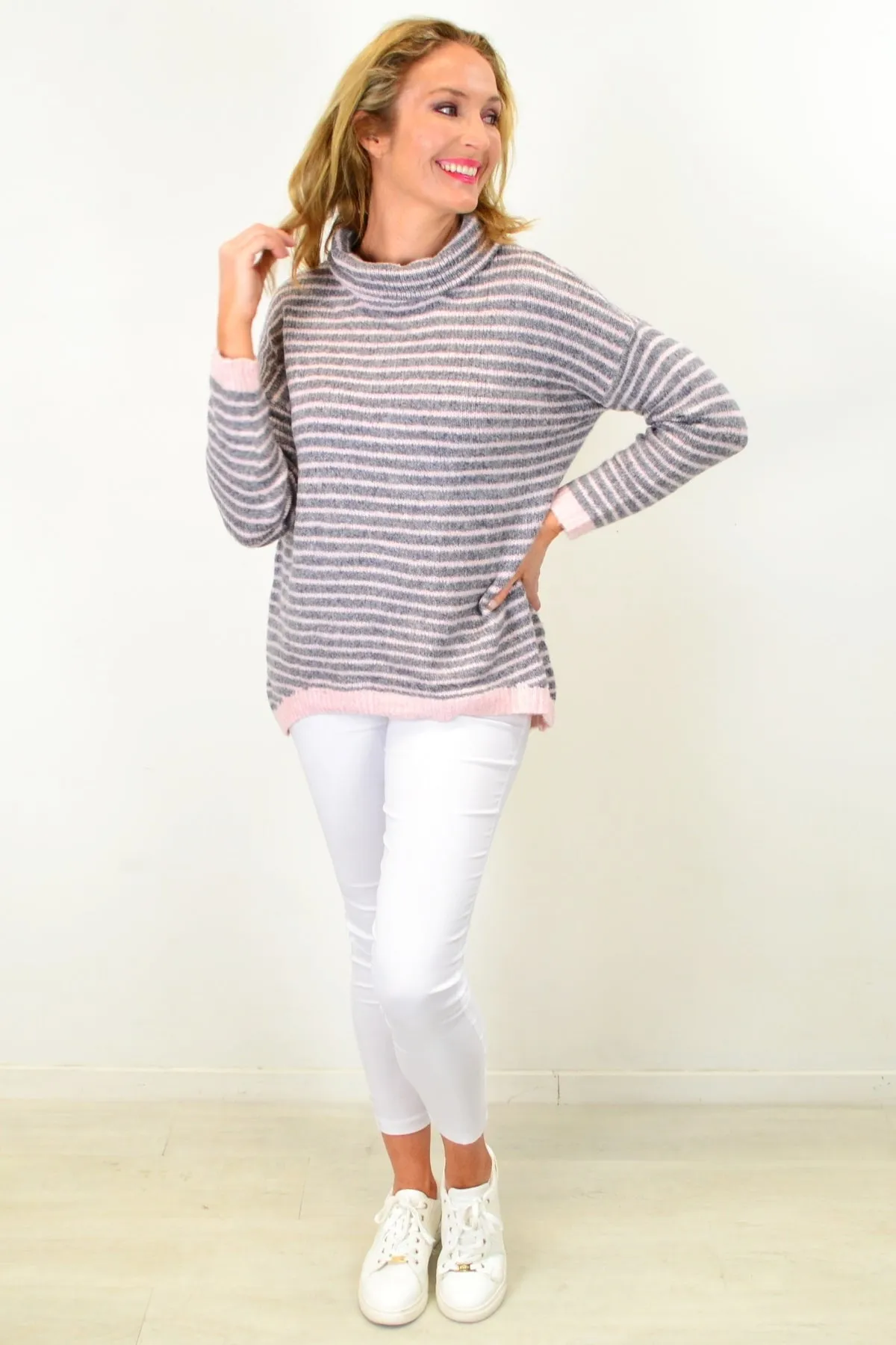 Pink Cross My Heart Cosy High Neck Tunic Jumper