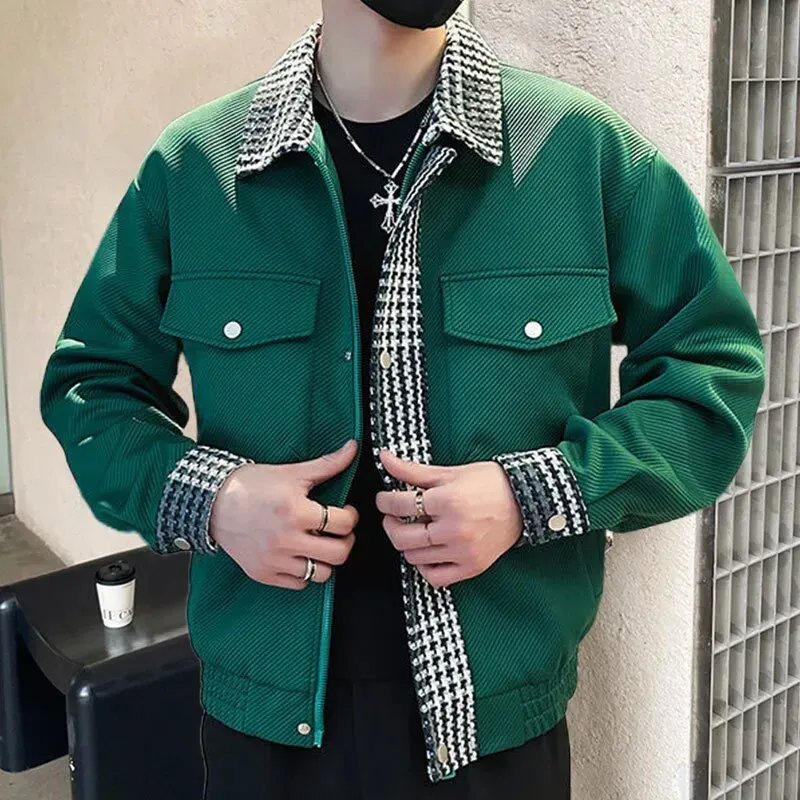 Plaid Solid Patchwork Pockets Jacket