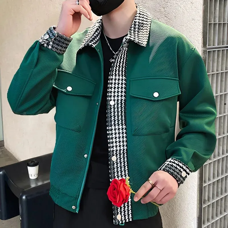 Plaid Solid Patchwork Pockets Jacket