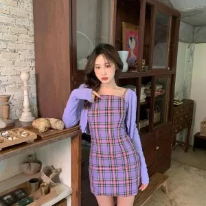 Plaid Spaghetti-Strap Dress