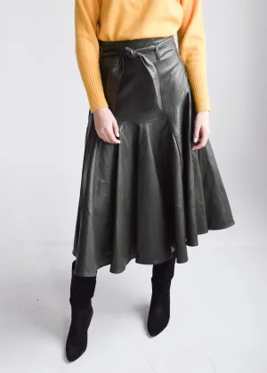 Prairie Midi Skirt (Button Belt) Olive Faux Leather