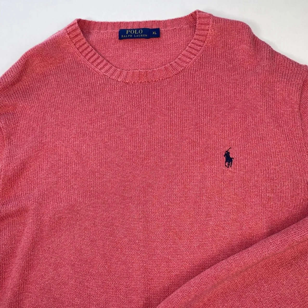 Preowned Polo Ralph Lauren Knitted Jumper Mens Size XL Pink Crewneck Sweater Logo.