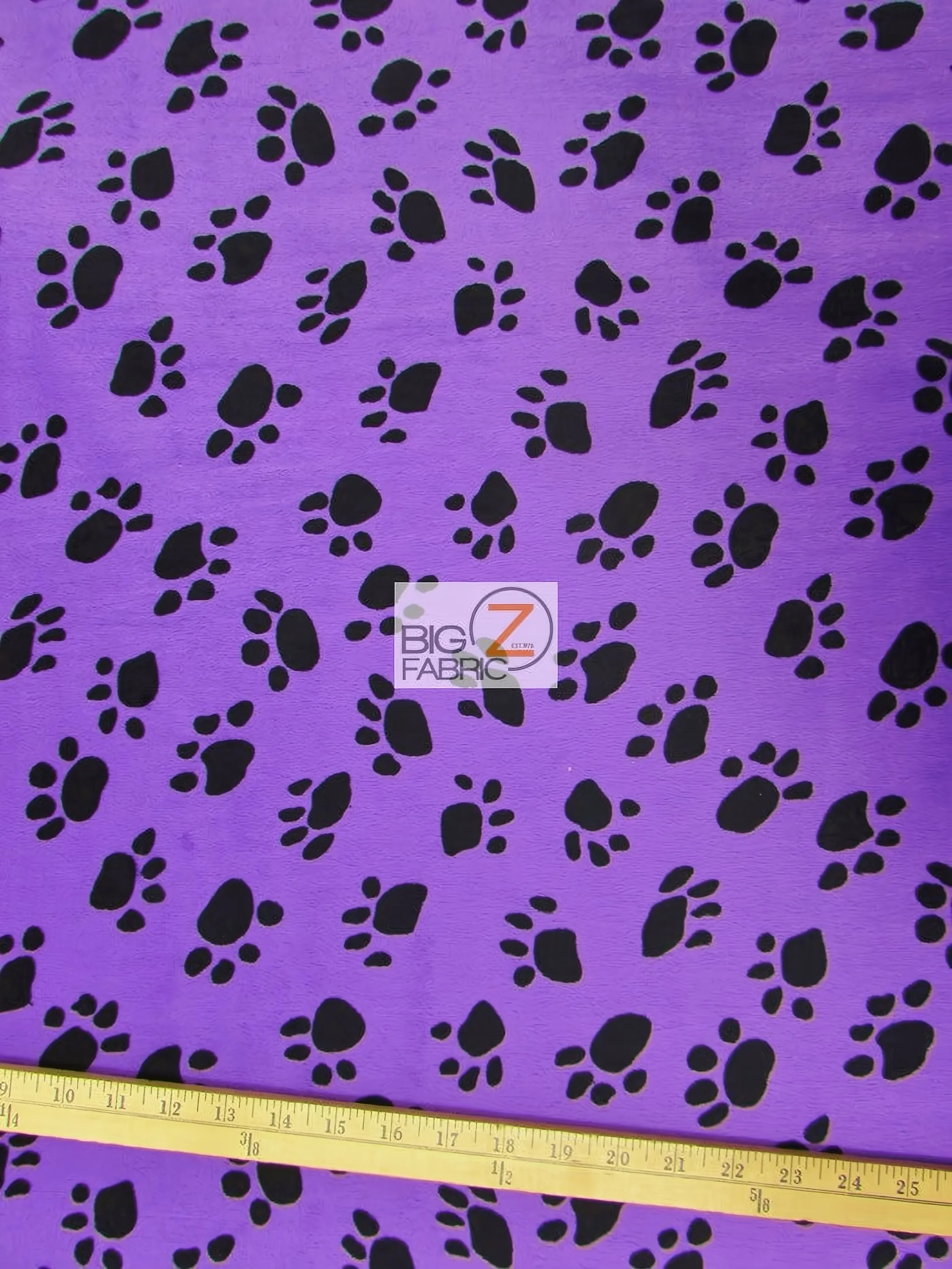 Purple/Black Velboa Animal Paw Short Pile Fabric / Sold By The Yard