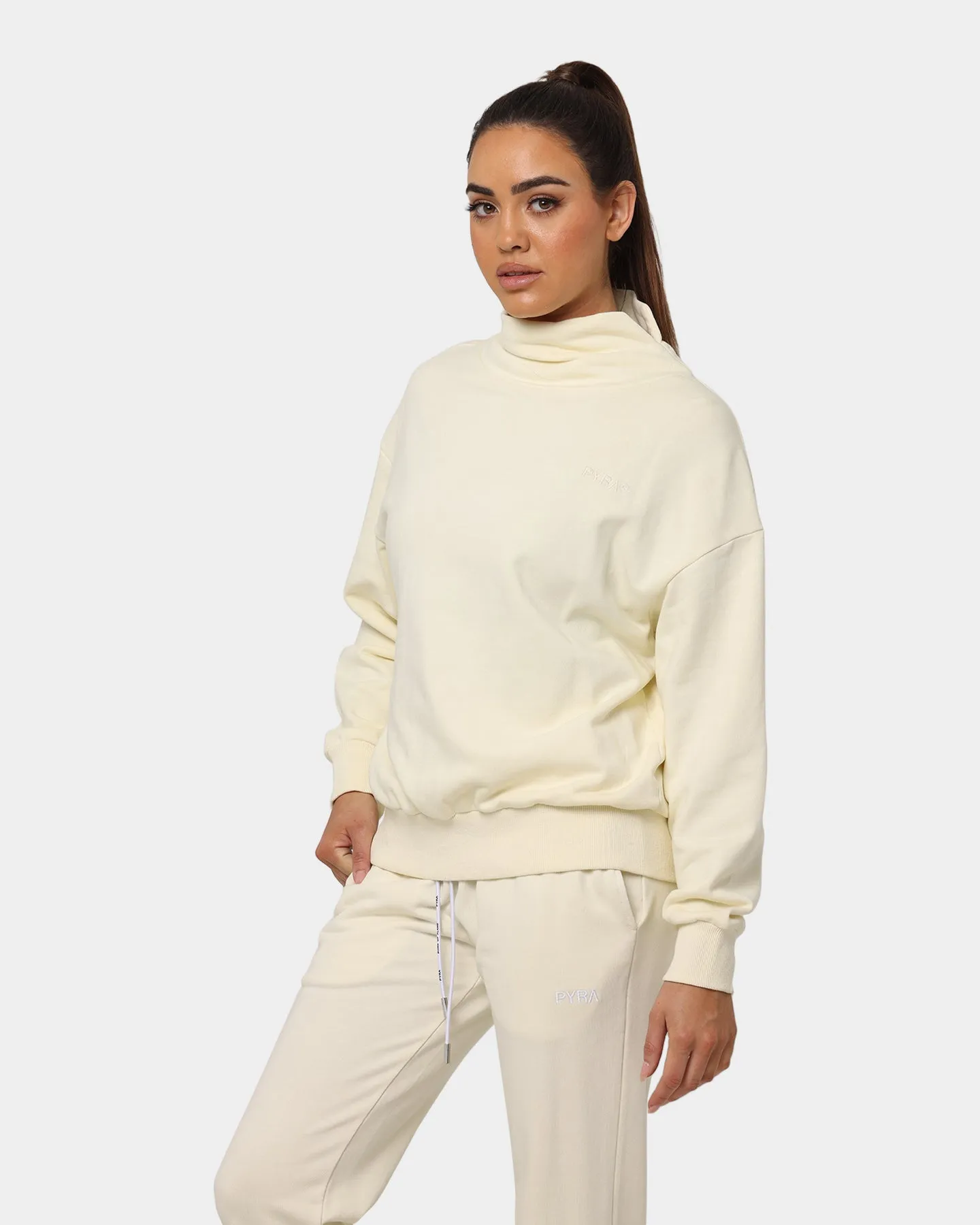 PYRA Women's Oversized Turtleneck Sweater Bone White