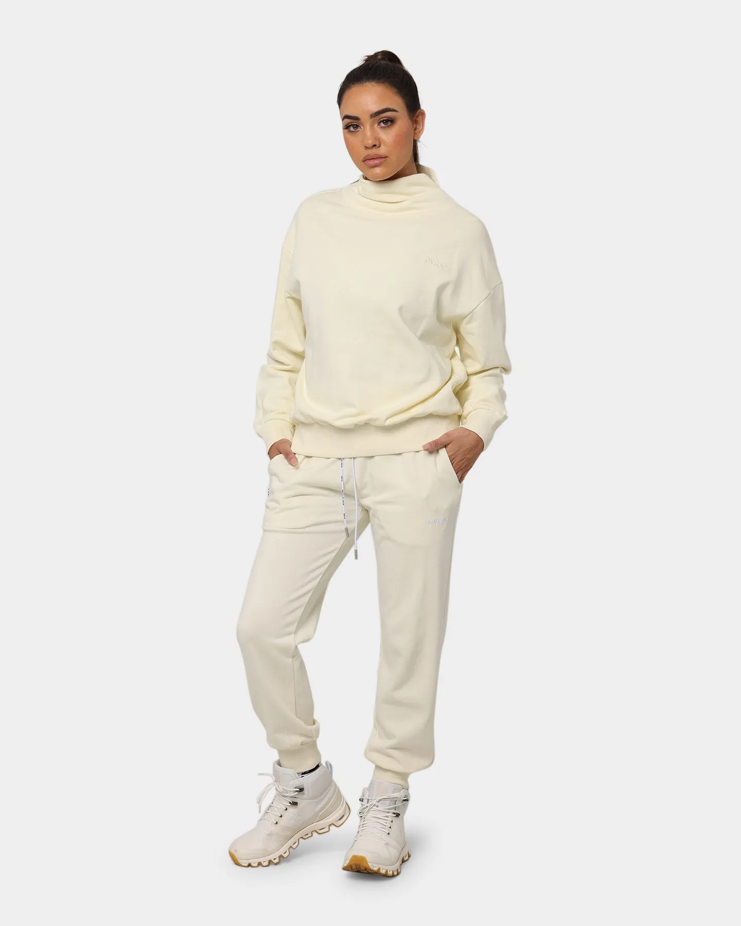 PYRA Women's Oversized Turtleneck Sweater Bone White