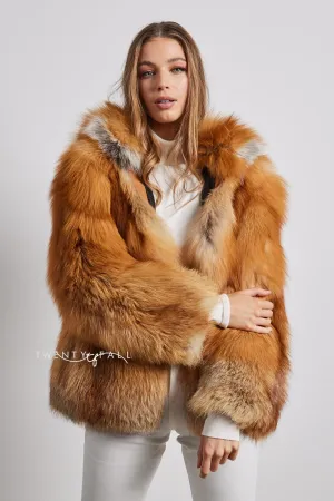 Red Fox Fur Full Pelt Coat with Hood