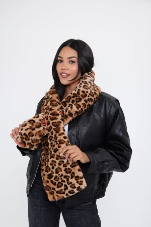 Reversible Fur Leopard and Red Scarf