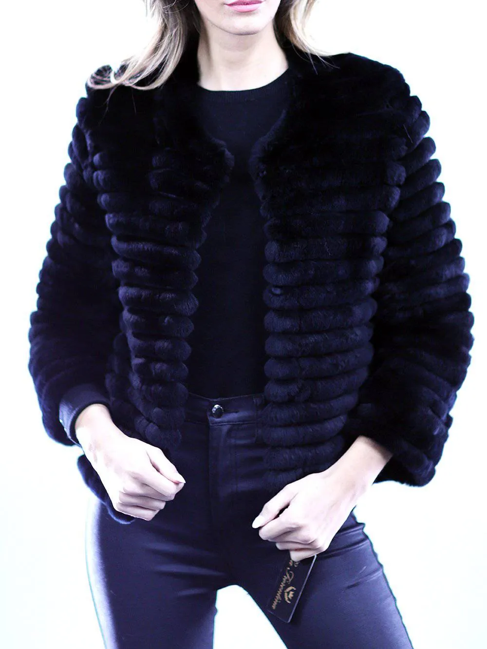 Rex Rabbit Fur Coat - Black