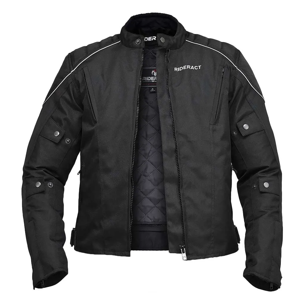 RIDERACT® Textile Waterproof Motorbike Jacket Classic Black Motorcycle Jacket