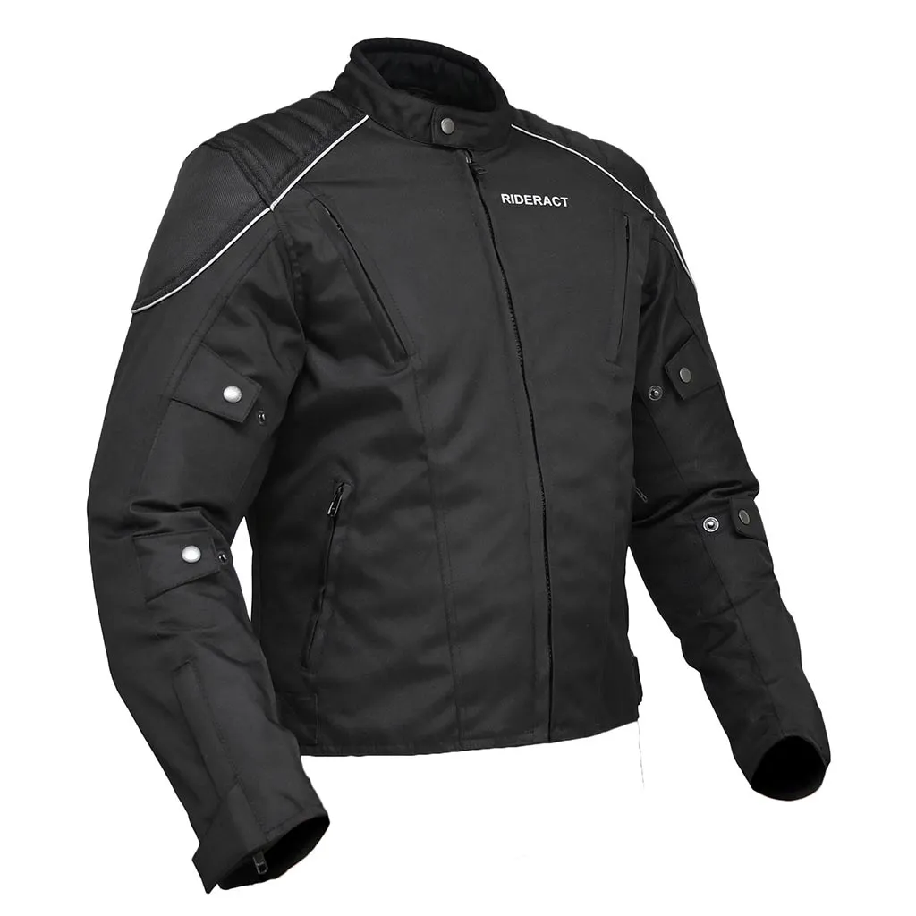 RIDERACT® Textile Waterproof Motorbike Jacket Classic Black Motorcycle Jacket