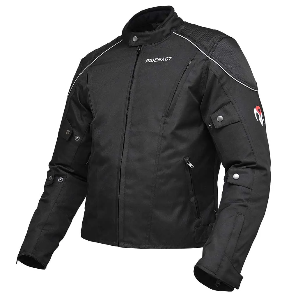 RIDERACT® Textile Waterproof Motorbike Jacket Classic Black Motorcycle Jacket