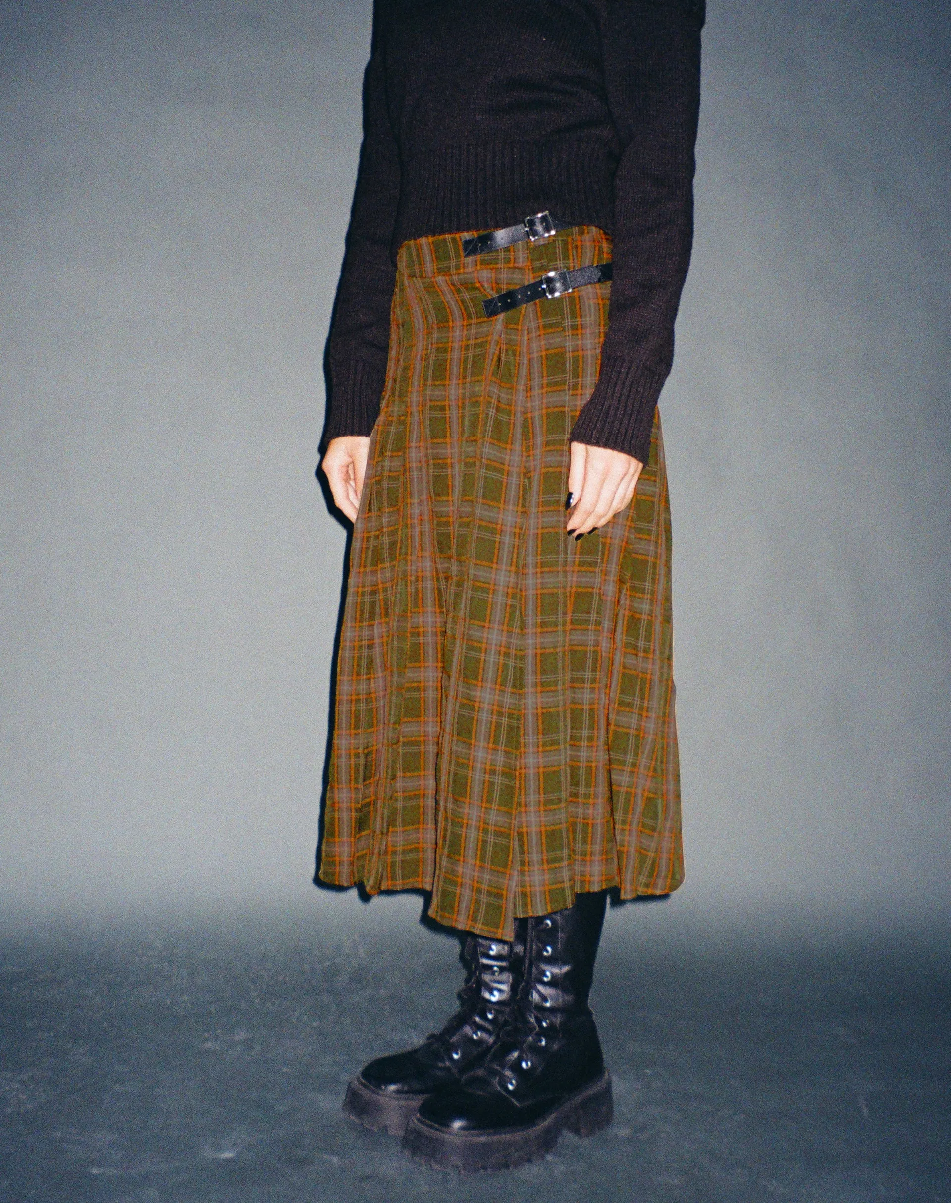 Rigifa Midi Skirt in Tartans Green Brown