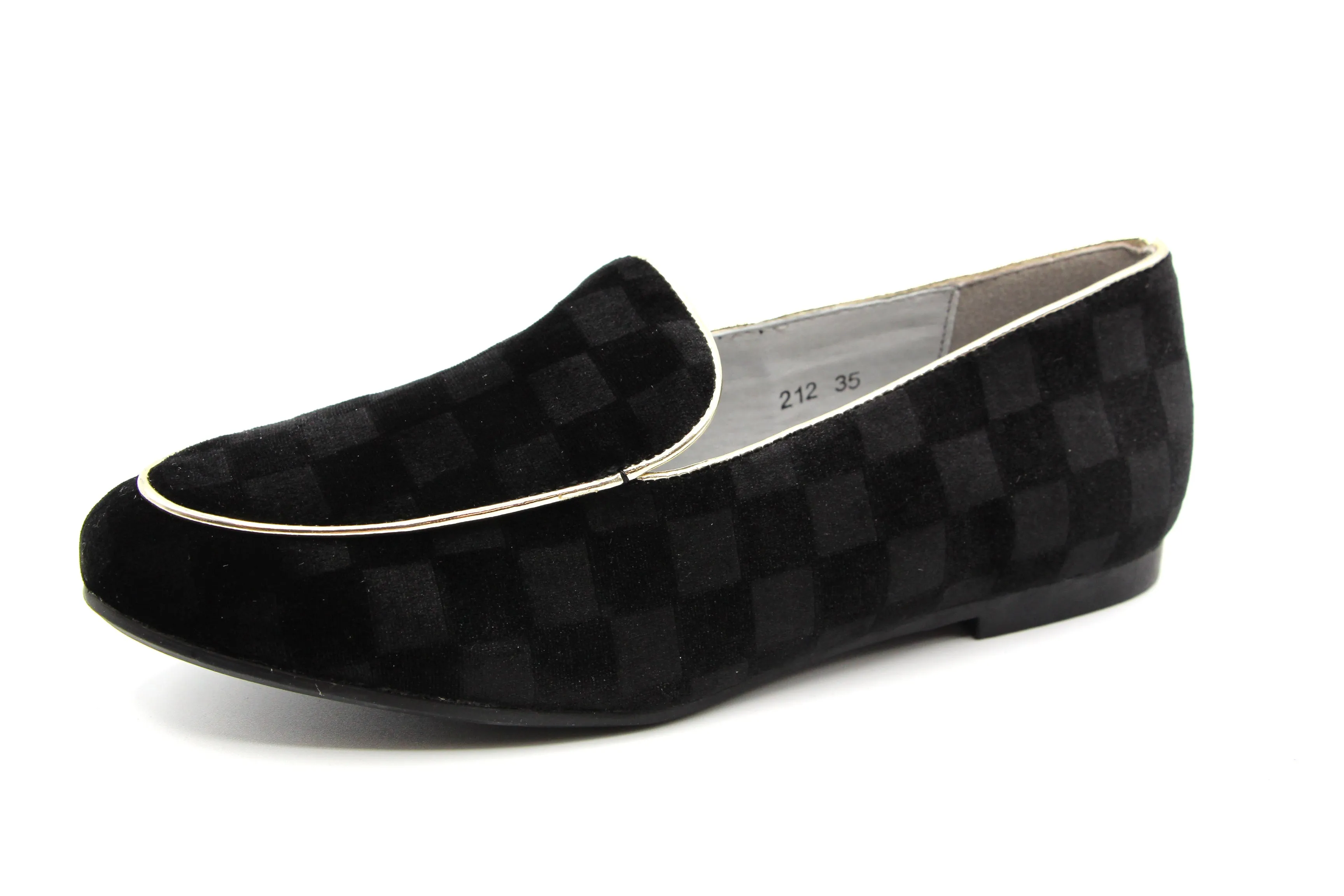 Ruby  Black Velvet Square Slip On With Gold Pipping 212