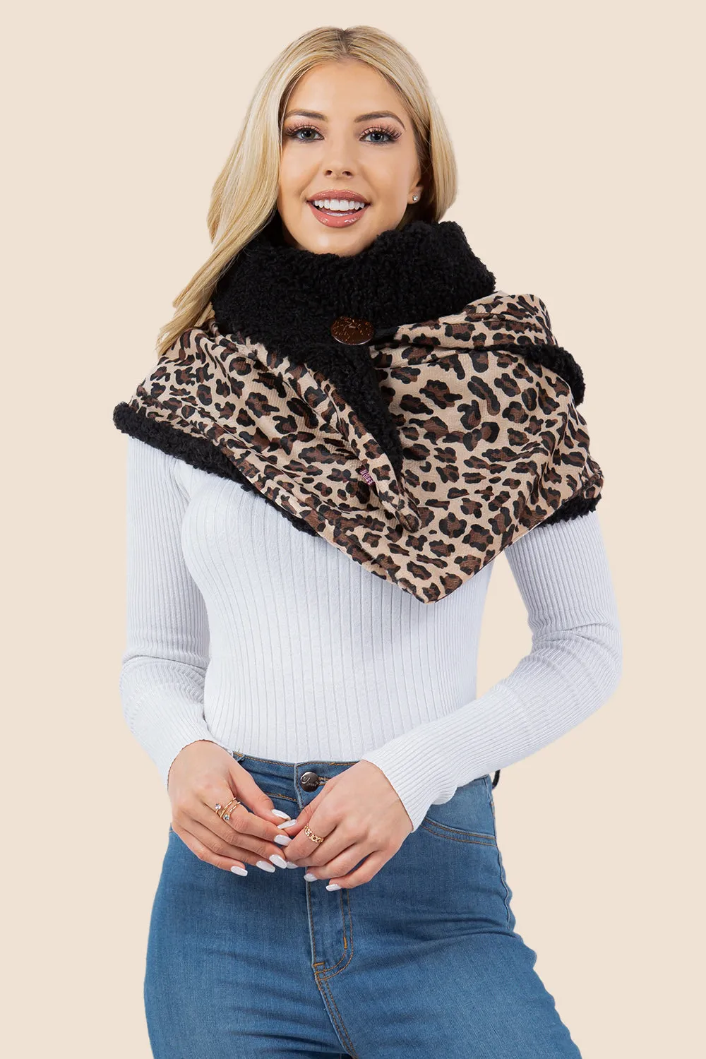 SA-4280 solid leopard design triangle shawl