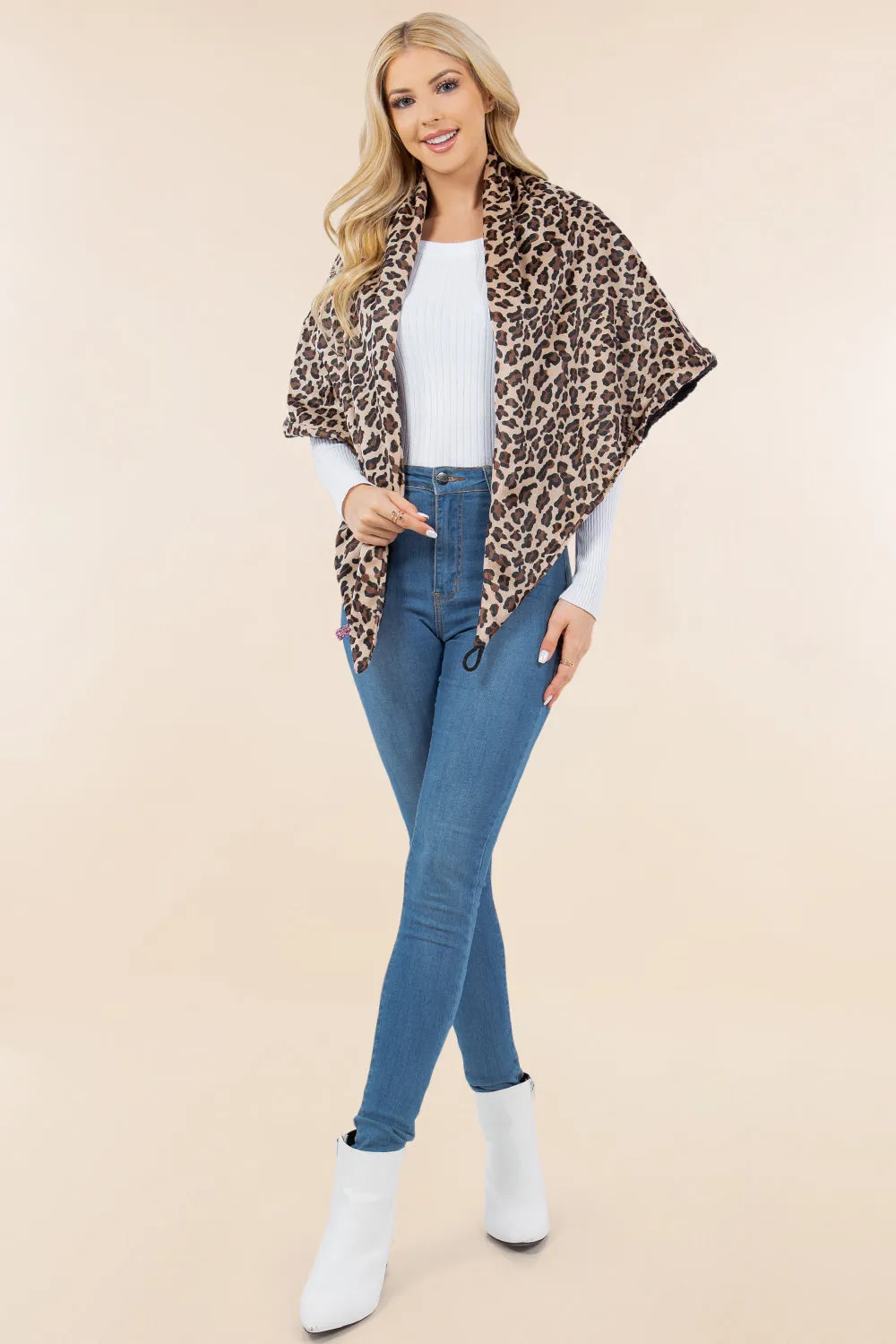 SA-4280 solid leopard design triangle shawl