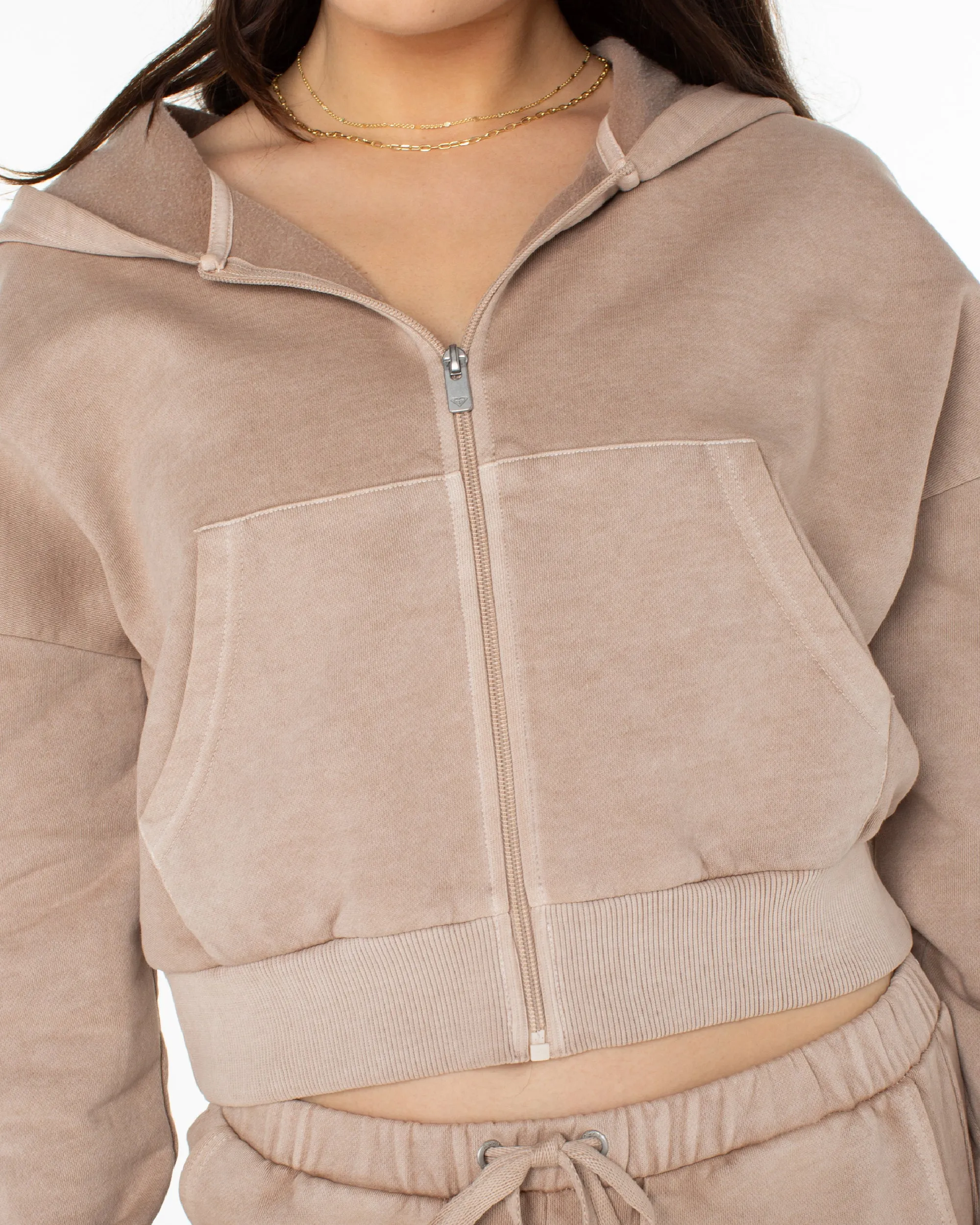 Sahara Vibes Hooded Zip Up Fleece Jacket - Warm Taupe