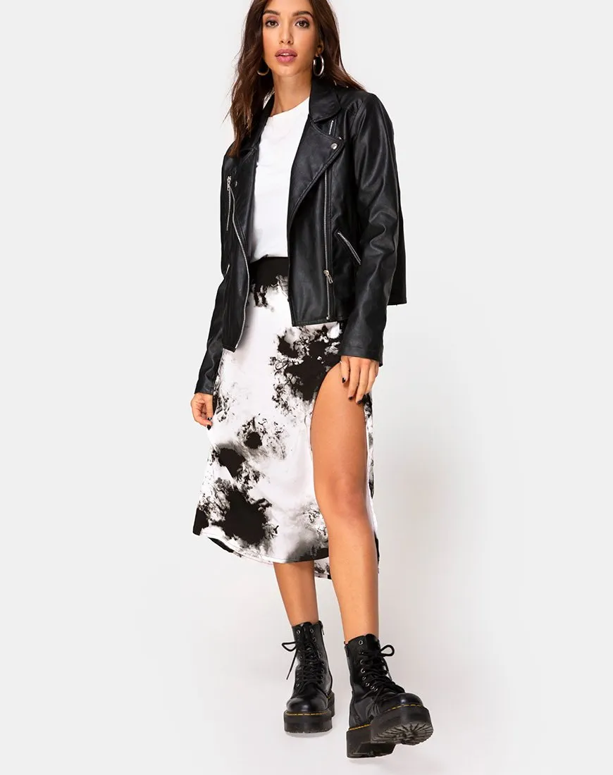 Saika Midi Skirt in Mono Tie Dye Black and White