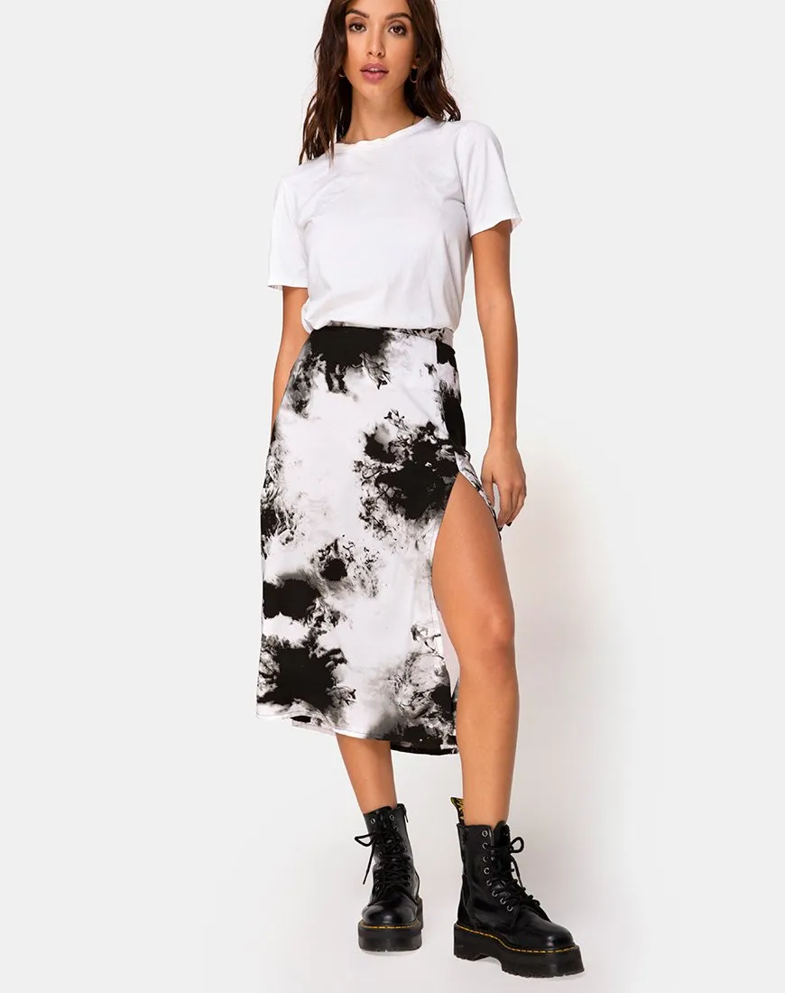 Saika Midi Skirt in Mono Tie Dye Black and White