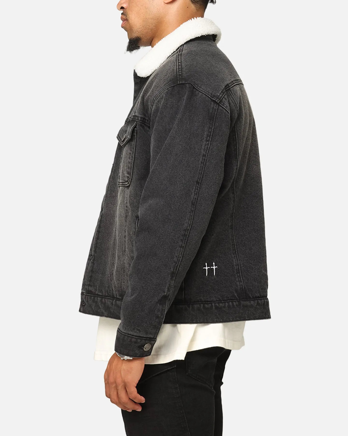 Saint Morta Sherpa Boxy Denim Jacket Black Shadow