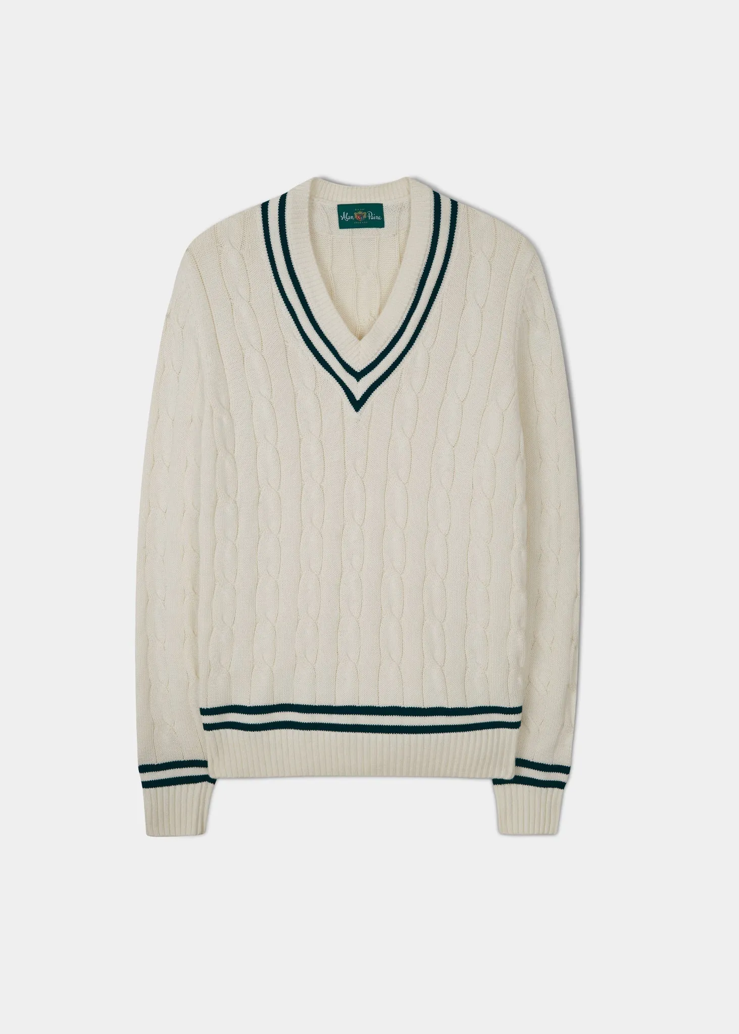 Sandridge Cable Knit Cricket Jumper In Ecru & Dark Navy