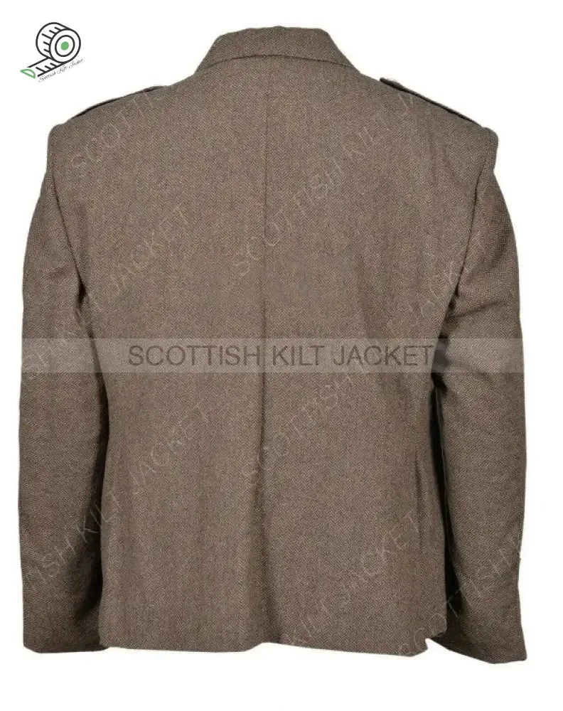 Scottish Tweed Brown Argyle Kilt Jacket With 5 Button Vest