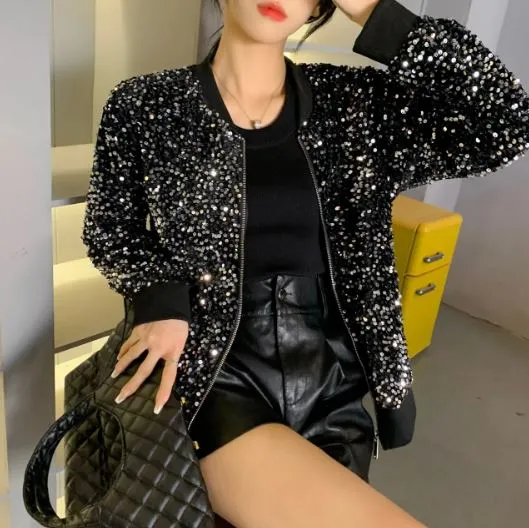 Sequin Oversize Bomber Jacket