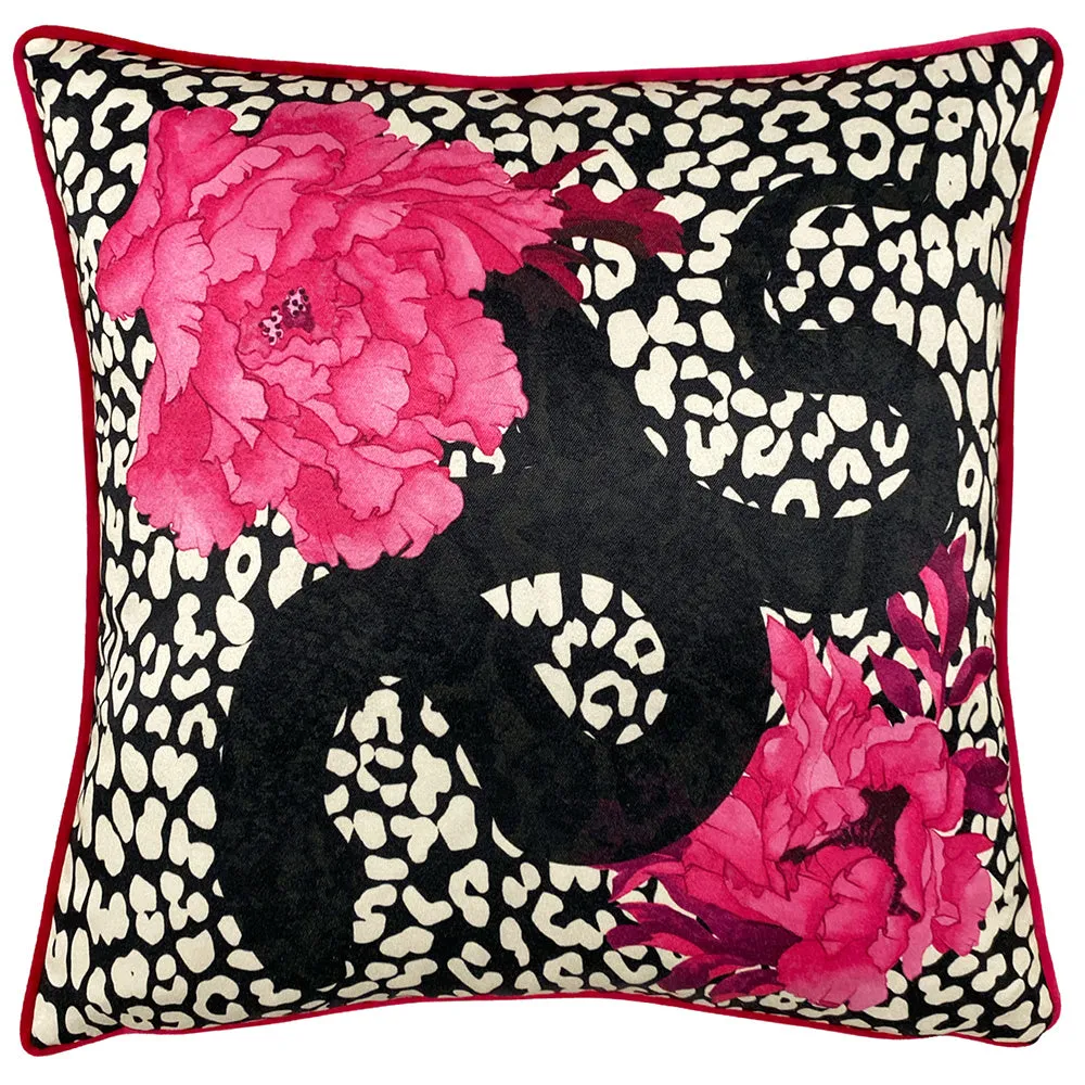 Serpentine Animal Print Cushion Black/Ruby