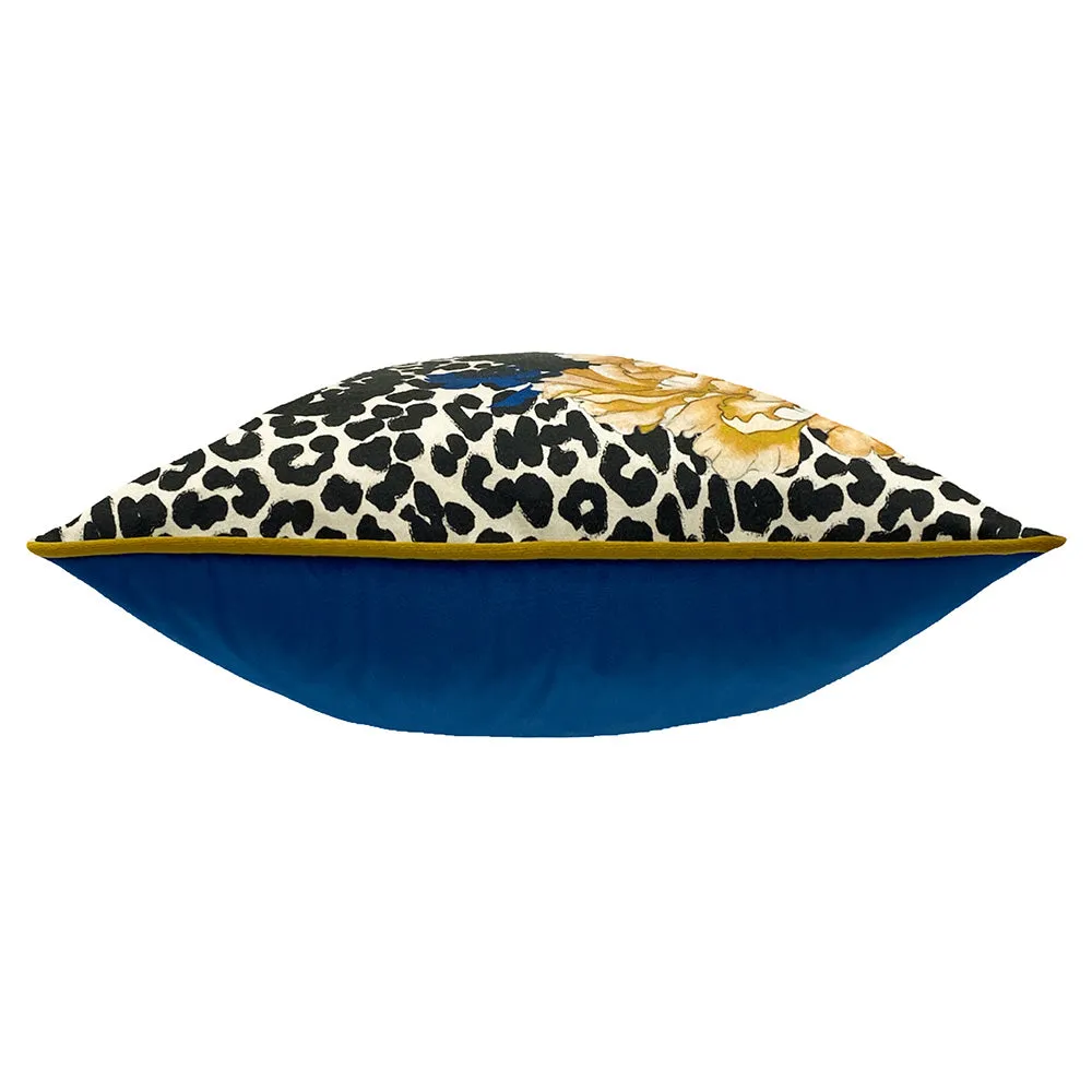 Serpentine Animal Print Cushion Ochre/Blue