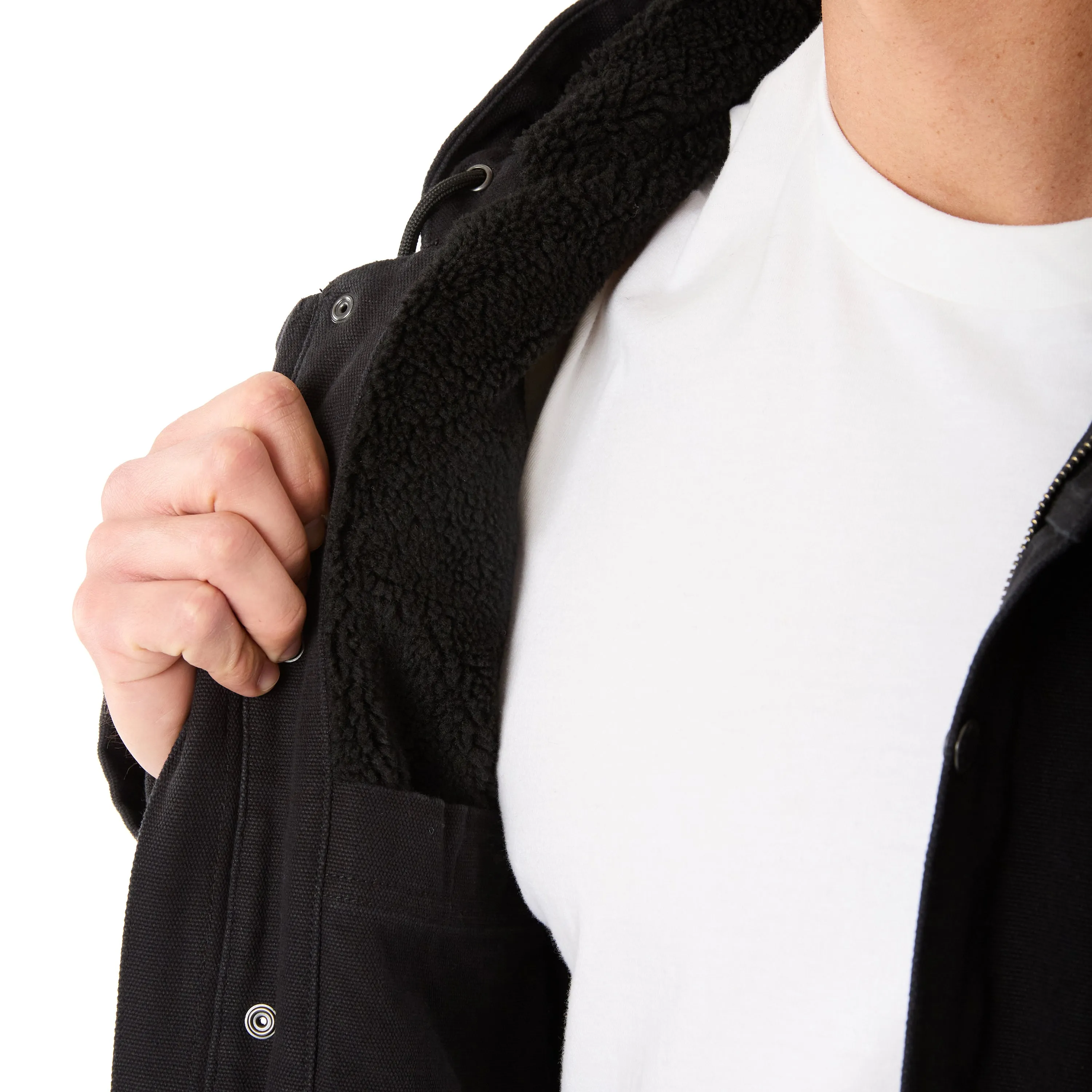 SHERPA-LINED DUCK CANVAS HOODED WORK JACKET