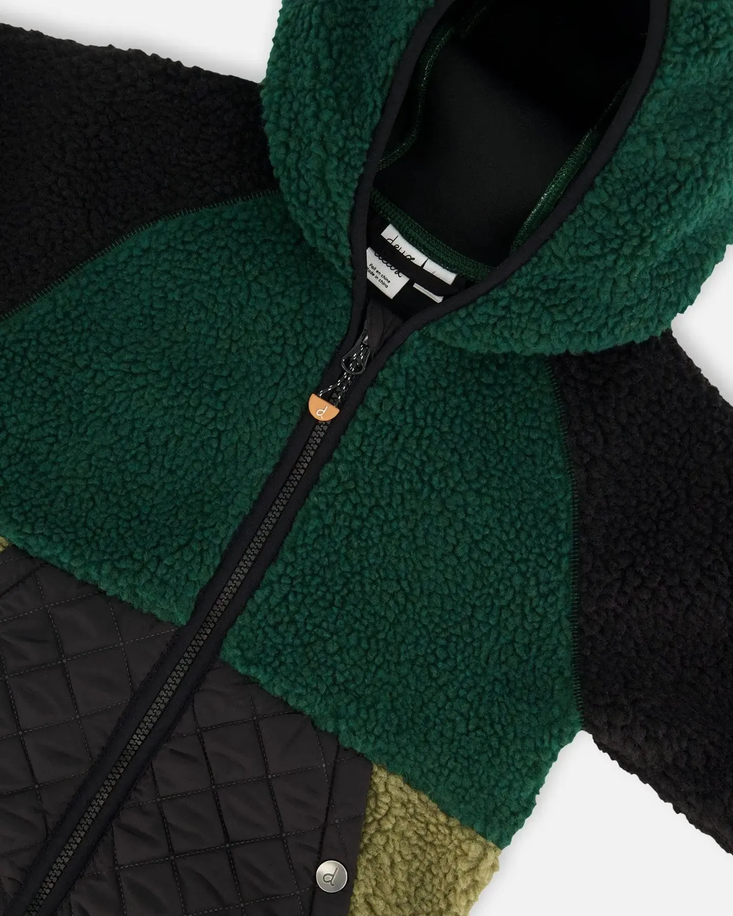 Sherpa Mid-Season Colorblock Jacket Black, Forest Green, And Olive