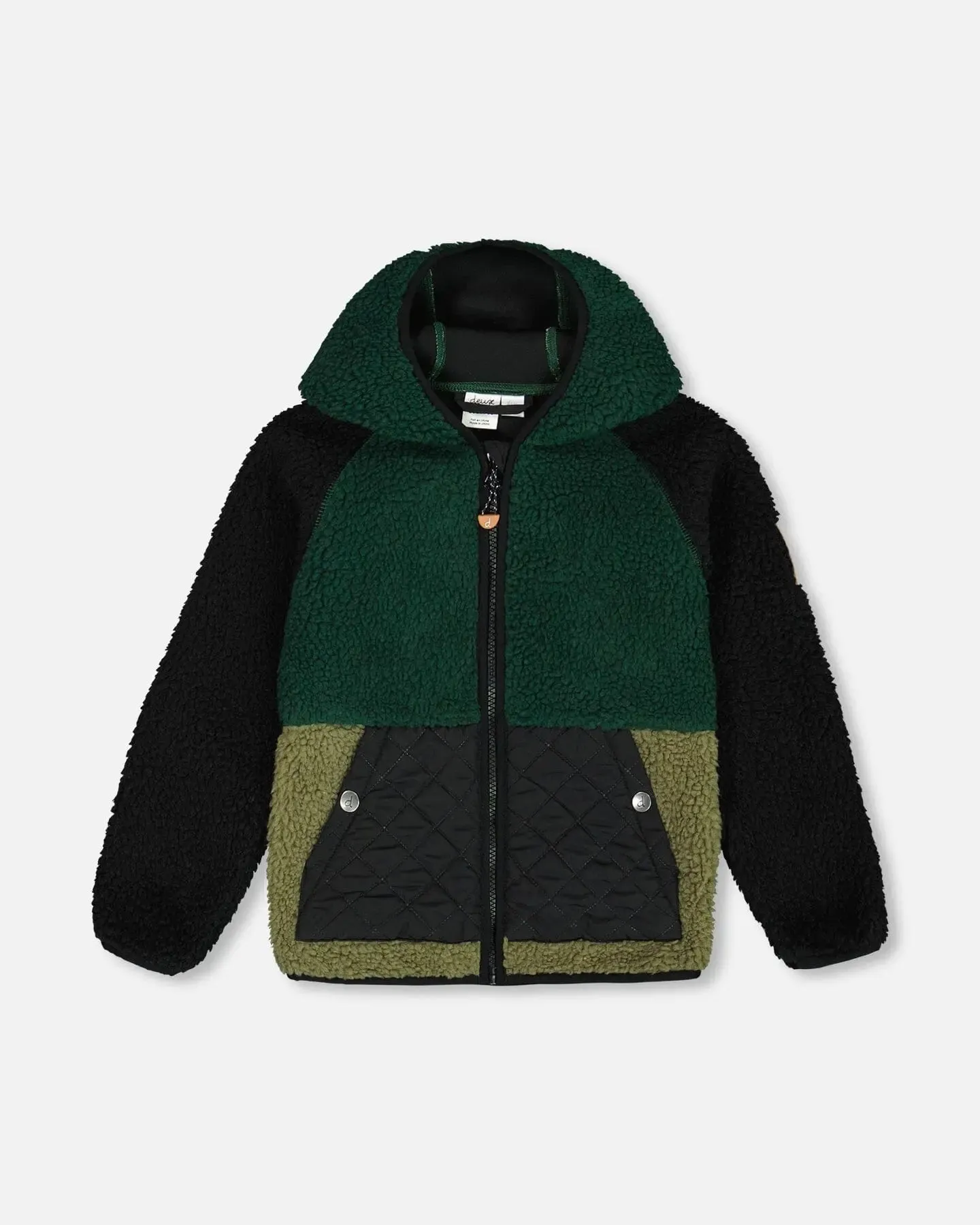 Sherpa Mid-Season Colorblock Jacket Black, Forest Green, And Olive