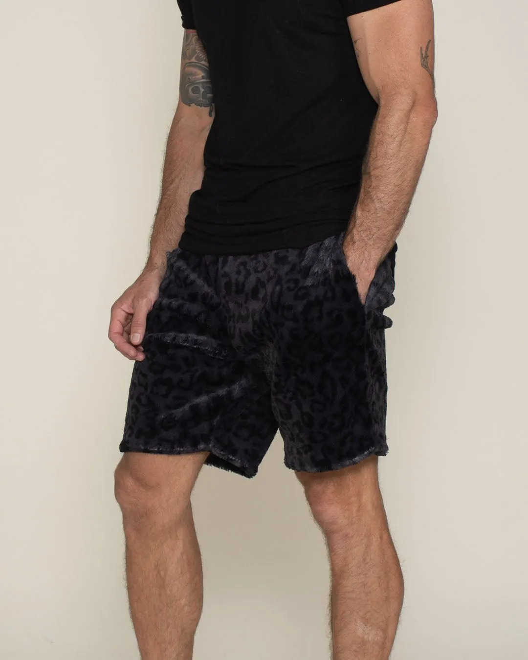 Slate Leopard Ultra Soft Faux Fur Sweat Shorts | Men's