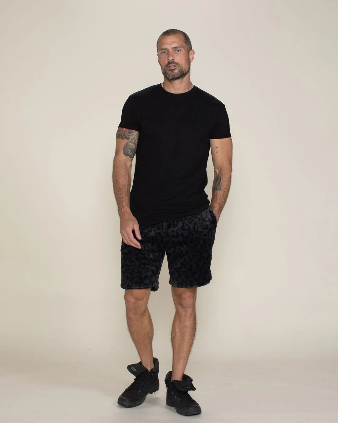 Slate Leopard Ultra Soft Faux Fur Sweat Shorts | Men's