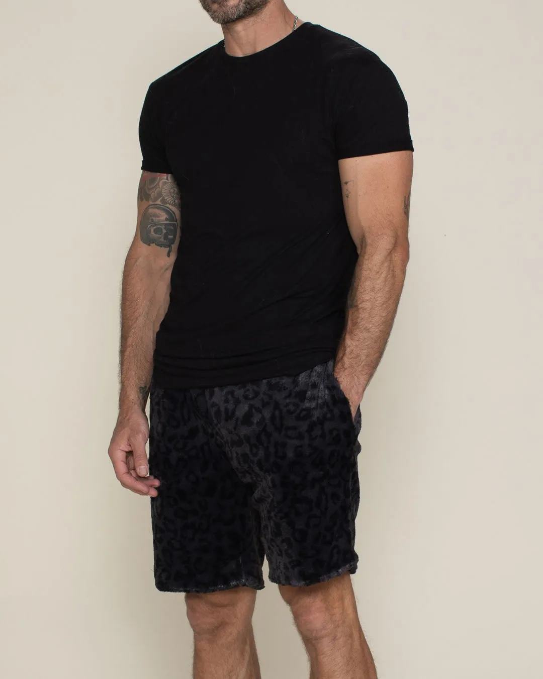 Slate Leopard Ultra Soft Faux Fur Sweat Shorts | Men's