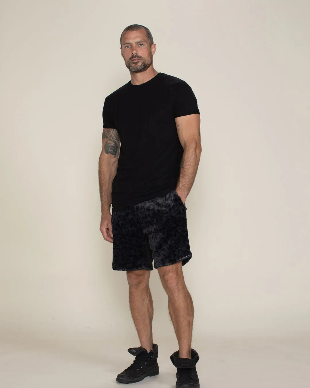 Slate Leopard Ultra Soft Faux Fur Sweat Shorts | Men's