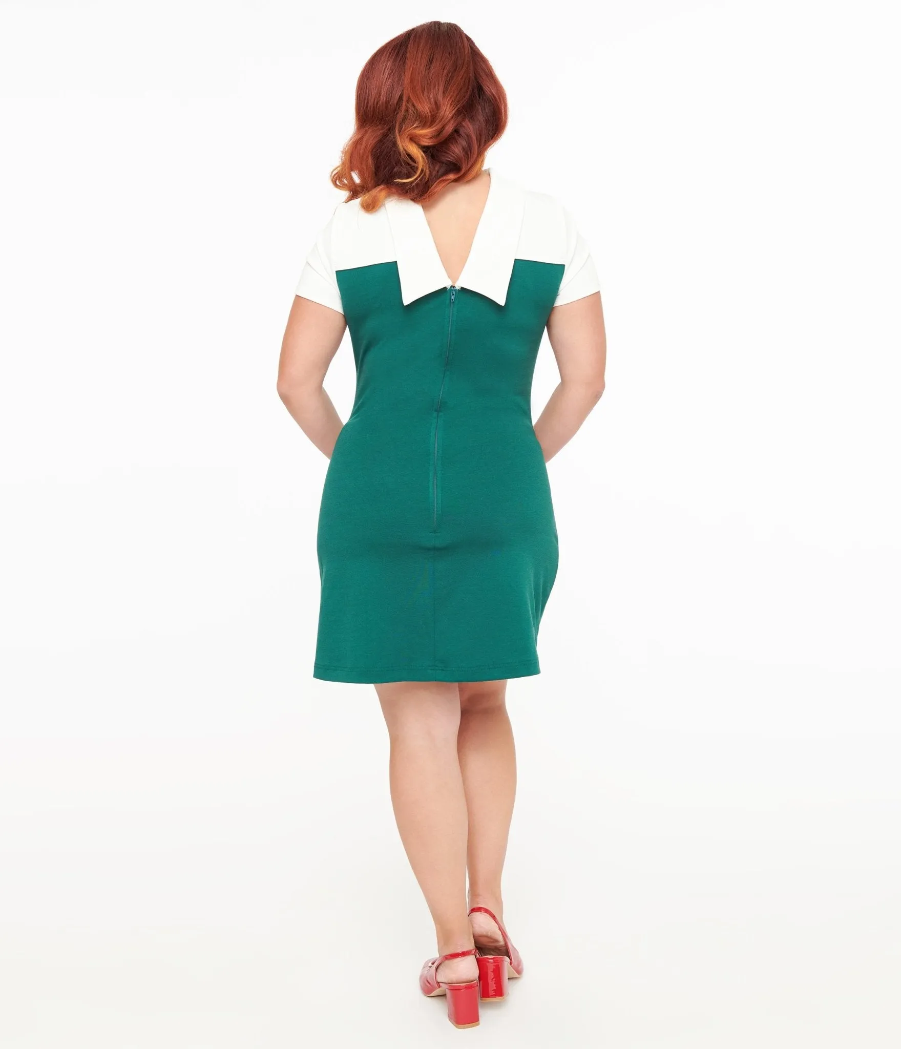 Smak Parlour 1960s Green & White Mistletoe Pocket Shift Dress