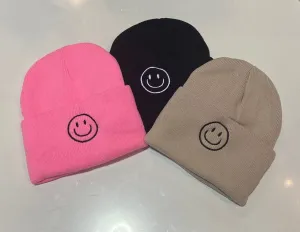 Smiley Embroidered Beanies- Assorted