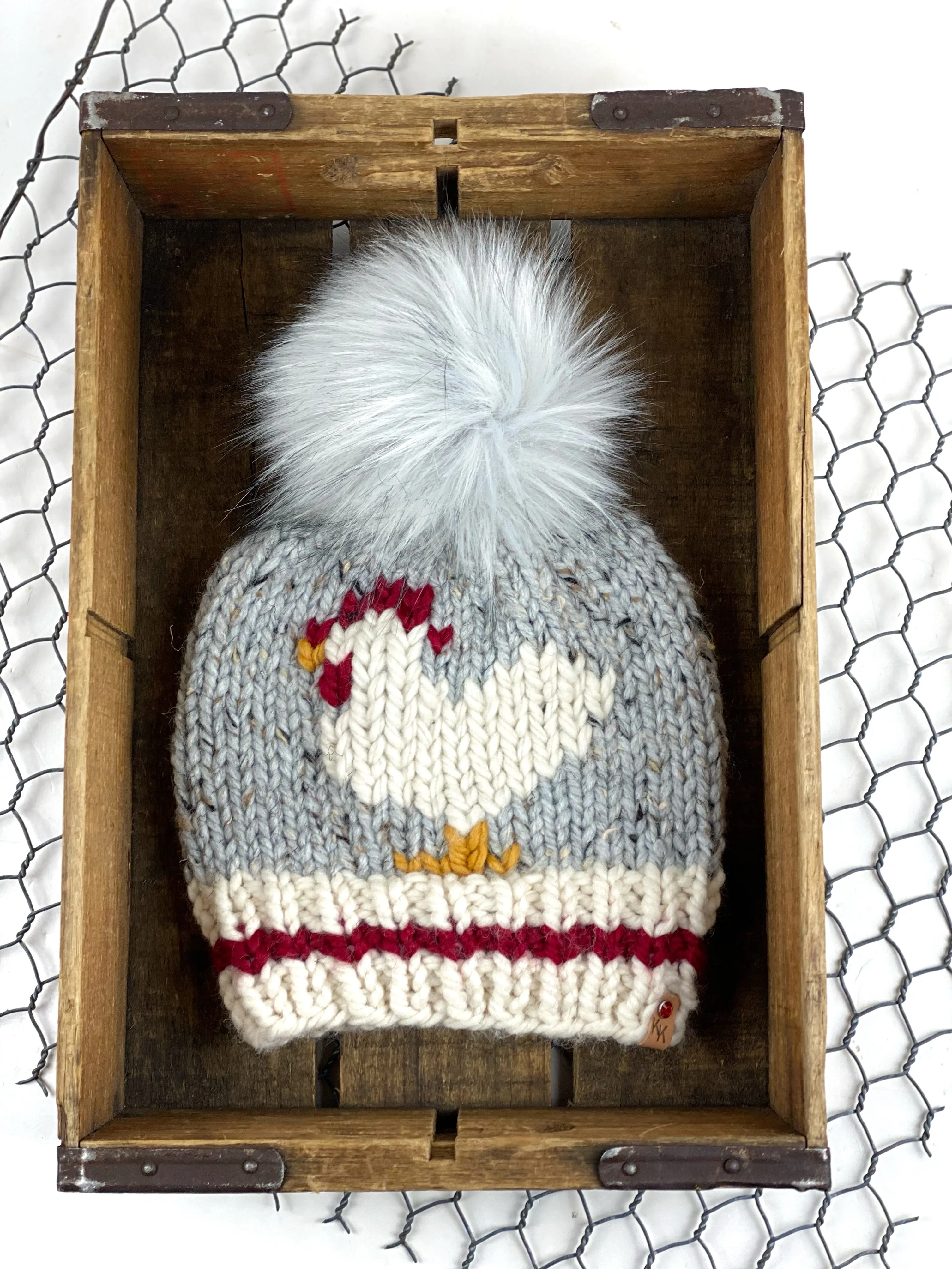 Sock Monkey Chicken Beanie Wool Blend Womens Adult Hat Faux Fur Pom Pom Hat