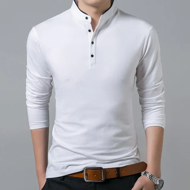 Solid Mandarin Collar Style Polo Shirt