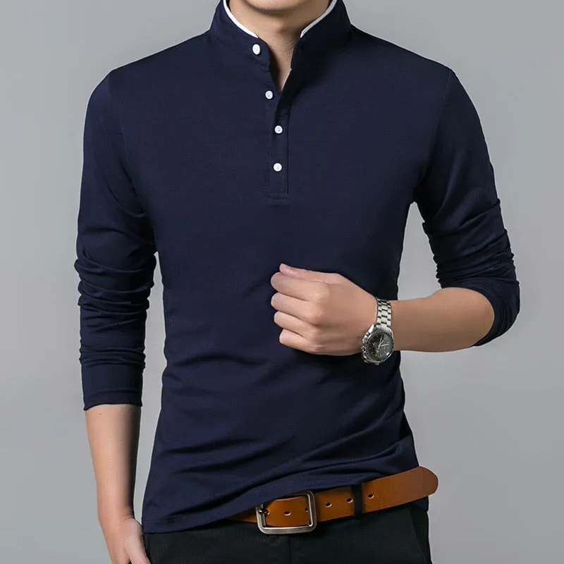 Solid Mandarin Collar Style Polo Shirt