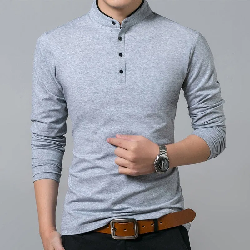 Solid Mandarin Collar Style Polo Shirt