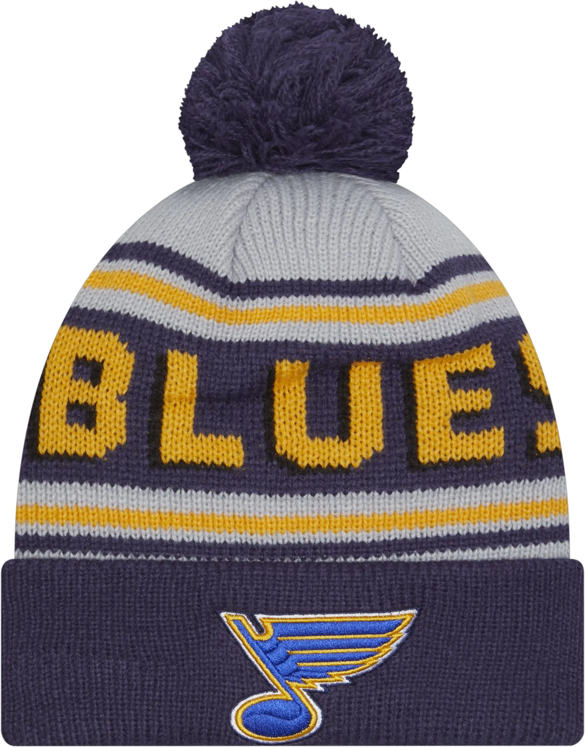 ST. LOUIS BLUES KIDS NEW ERA STRIPED POM KNIT HAT - NAVY