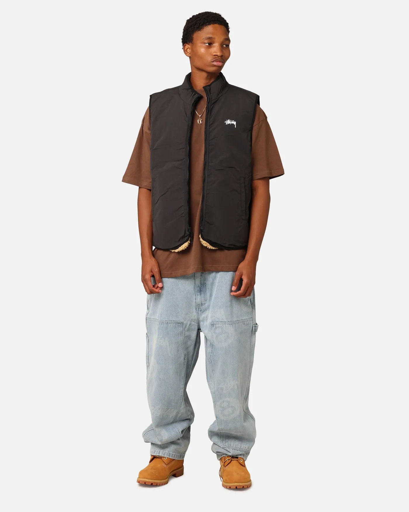 Stüssy 8 Ball Sherpa Reversible Vest Tan