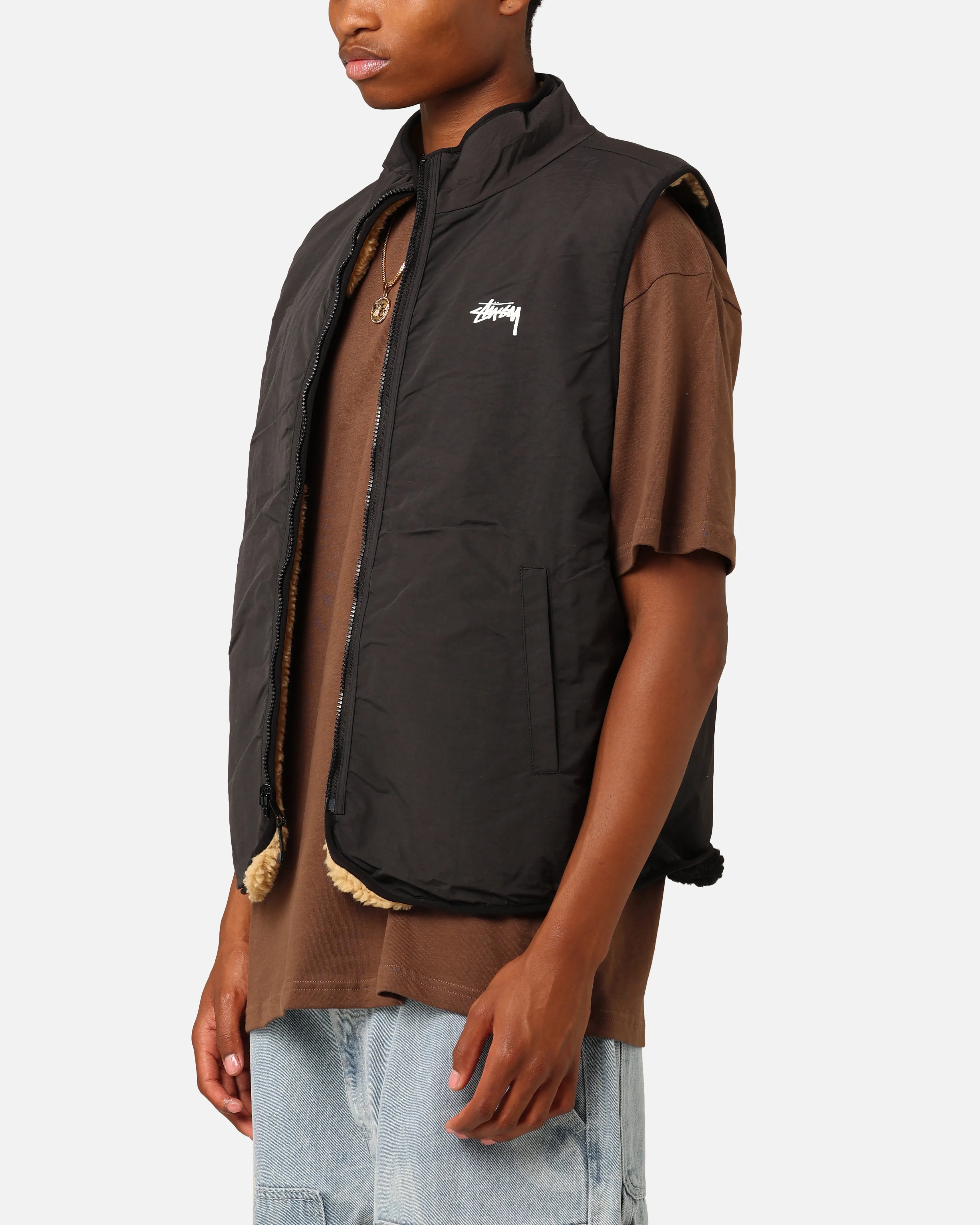 Stüssy 8 Ball Sherpa Reversible Vest Tan