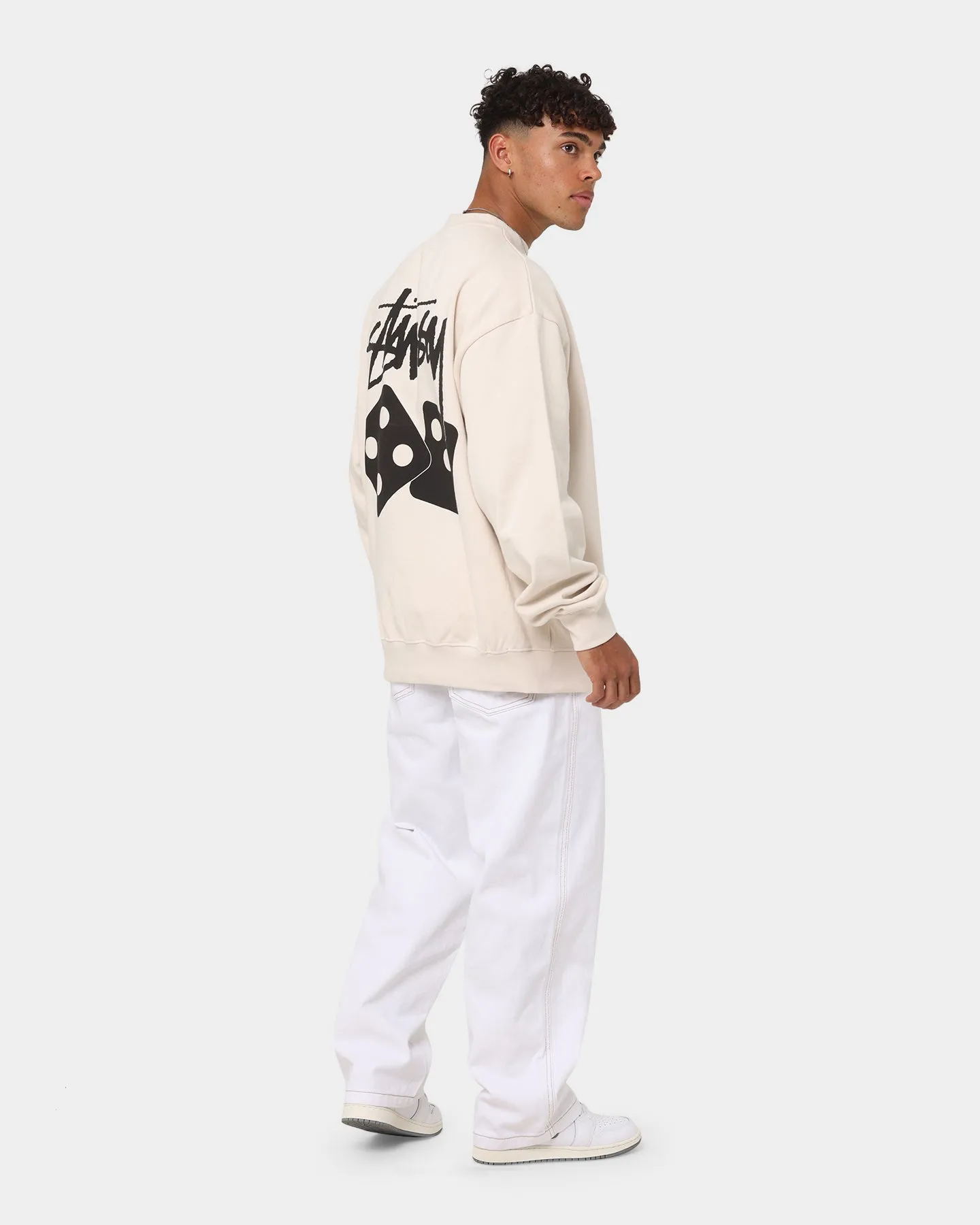 Stussy Dice Crewneck White Sand